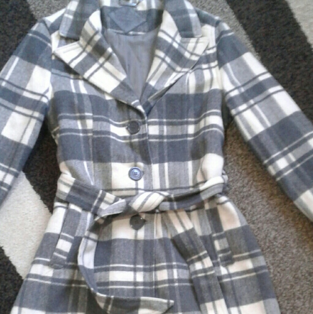 J2 Jou Jou Gray plaid lined coat sz s